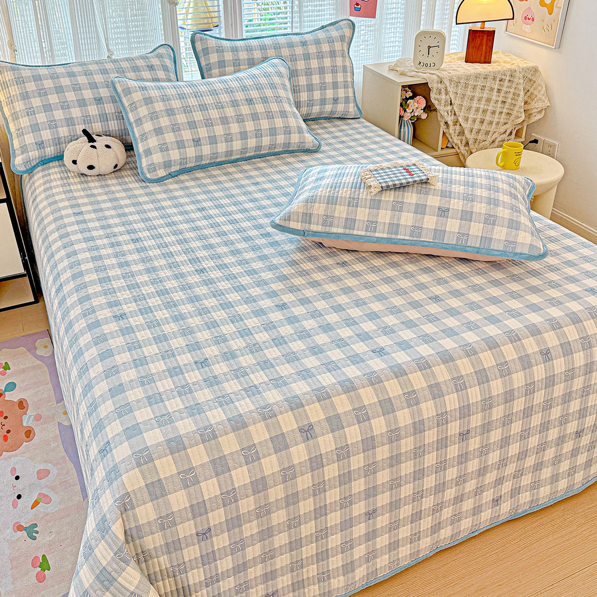 91家纺网 家纺一手货源 找家纺 恒尚居 2026新款纯棉牛奶绒床盖双面两用夹棉床单床垫-秋冬款 四季通用 青春兰【A纯棉-B牛奶绒】