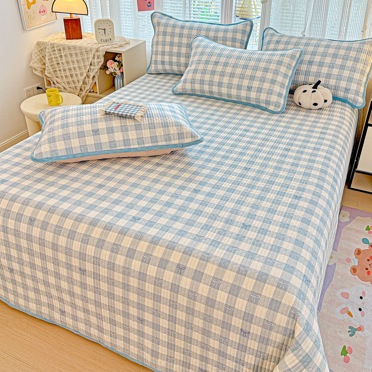 91家纺网 家纺一手货源 找家纺 恒尚居 2026新款纯棉牛奶绒床盖双面两用夹棉床单床垫-秋冬款 四季通用 青春兰【A纯棉-B牛奶绒】