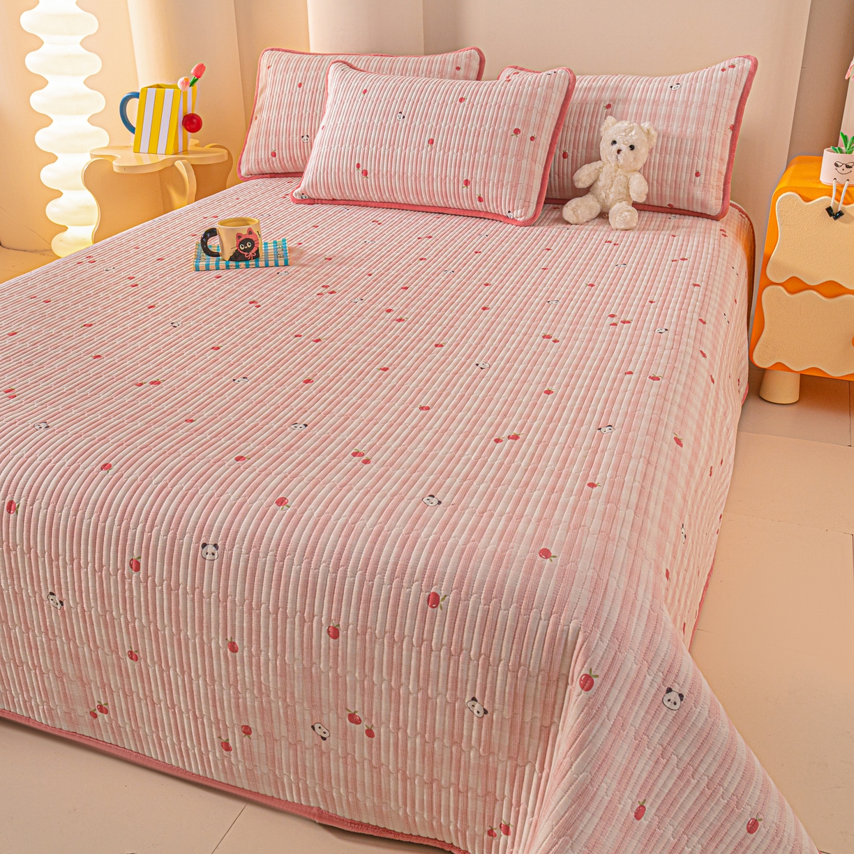 91家纺网 家纺一手货源 找家纺 恒尚居 2026新款纯棉牛奶绒床盖双面两用夹棉床单床垫-秋冬款 四季通用 小欢喜【A纯棉-B牛奶绒】