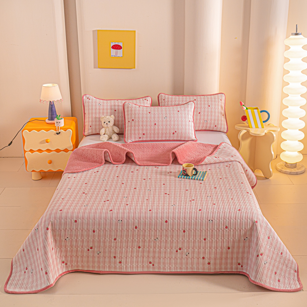 91家纺网 家纺一手货源 找家纺 恒尚居 2026新款纯棉牛奶绒床盖双面两用夹棉床单床垫-秋冬款 四季通用 小欢喜【A纯棉-B牛奶绒】