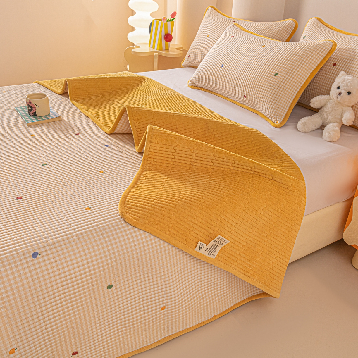 91家纺网 家纺一手货源 找家纺 恒尚居 2026新款纯棉牛奶绒床盖双面两用夹棉床单床垫-秋冬款 四季通用 雨果【A纯棉-B牛奶绒】