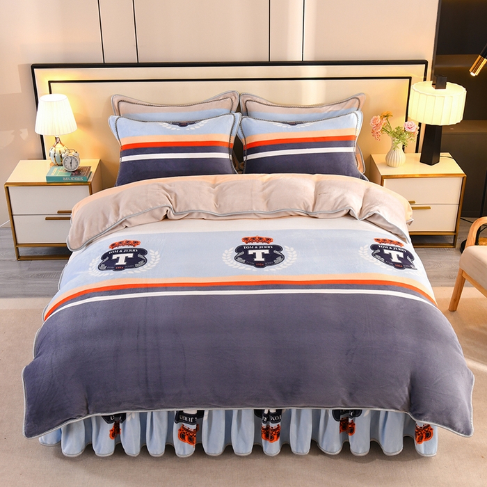 91家纺网 家纺一手货源 找家纺 橘姿 2025新款8-9斤床裙款牛奶绒四件套金貂绒法兰绒宝宝绒时尚潮流