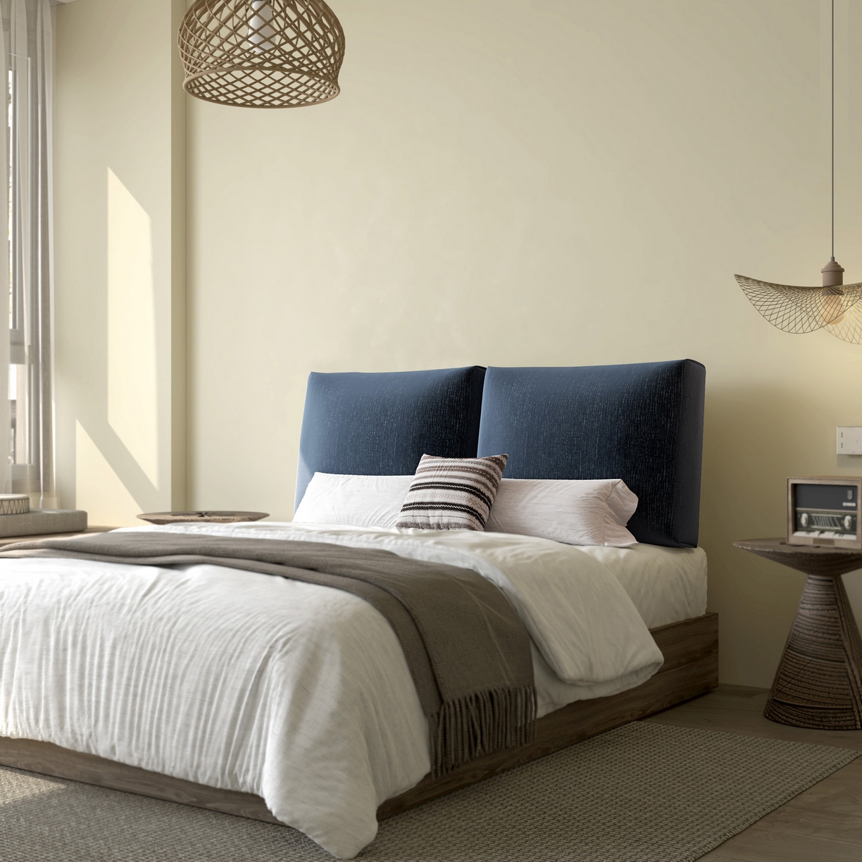 91家纺网 家纺一手货源 找家纺 美达人 2025新款亲肤立体雪尼尔可拆卸靠背 立体雪尼尔-蓝色