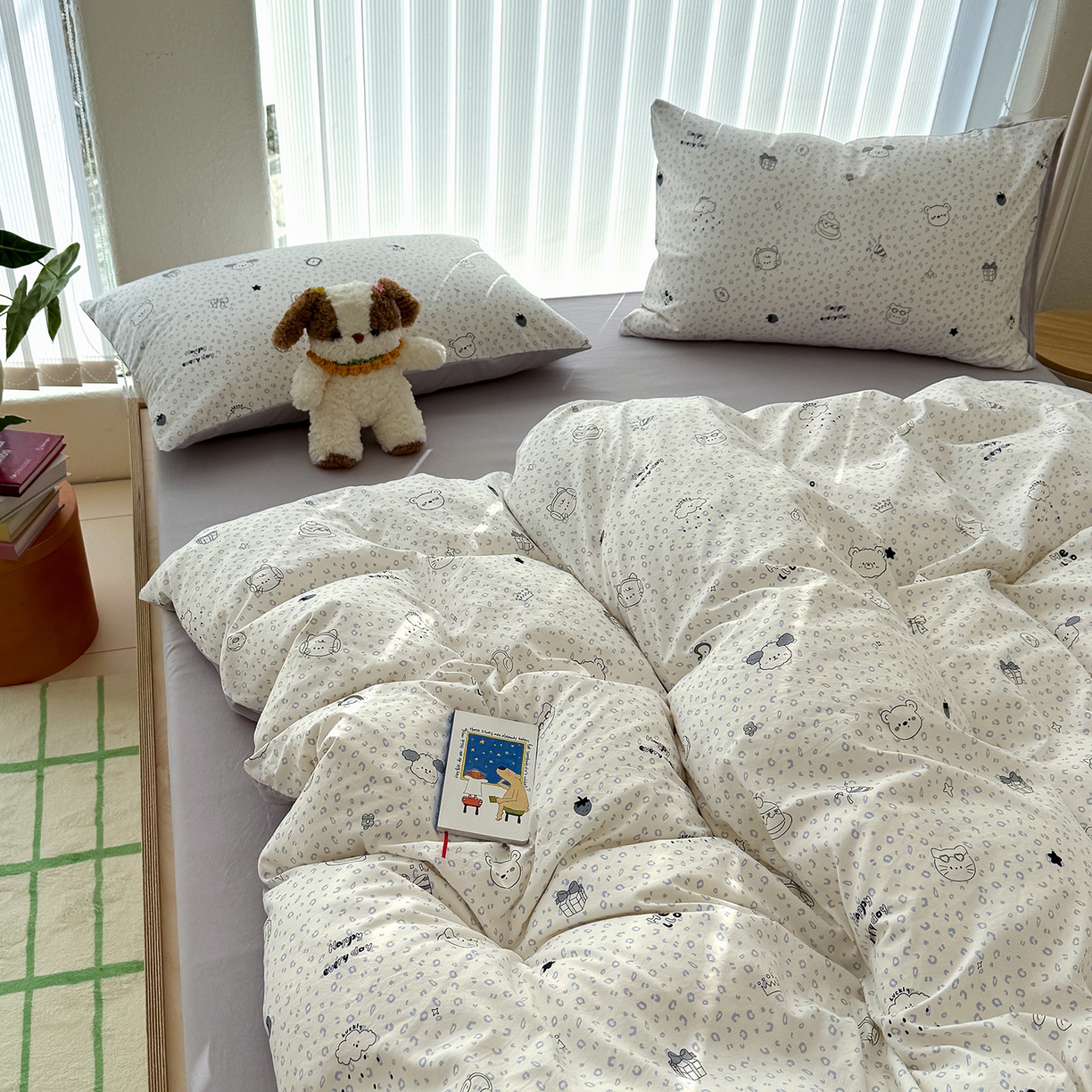 91家纺网 家纺一手货源 找家纺 竹合家纺 2026新款春款A类古法水洗仿棉云感棉小布袋四件套 礼物狗狗