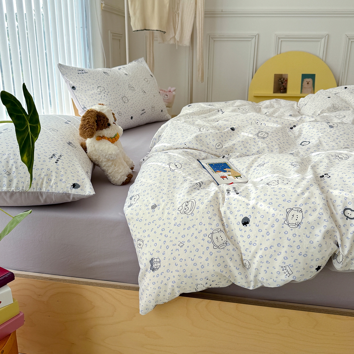 91家纺网 家纺一手货源 找家纺 竹合家纺 2026新款春款A类古法水洗仿棉云感棉小布袋四件套 礼物狗狗