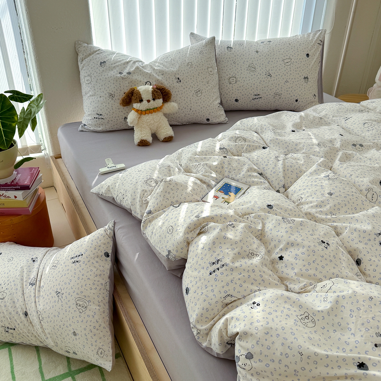 91家纺网 家纺一手货源 找家纺 竹合家纺 2026新款春款A类古法水洗仿棉云感棉小布袋四件套 礼物狗狗