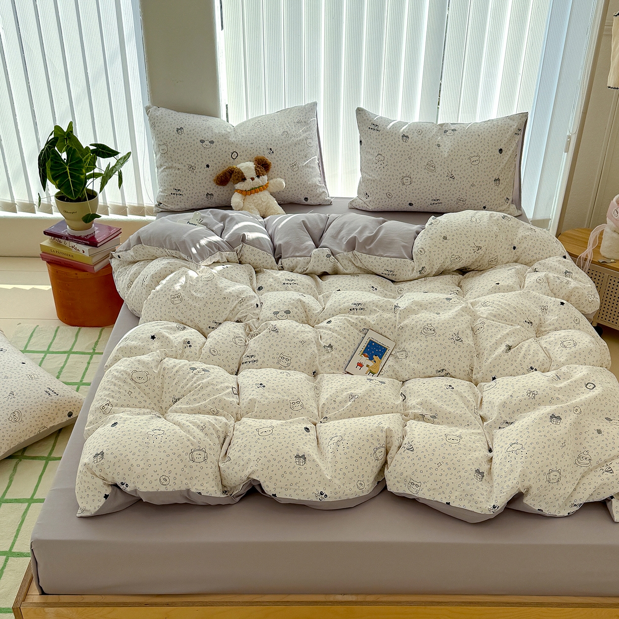 91家纺网 家纺一手货源 找家纺 竹合家纺 2026新款春款A类古法水洗仿棉云感棉小布袋四件套 礼物狗狗