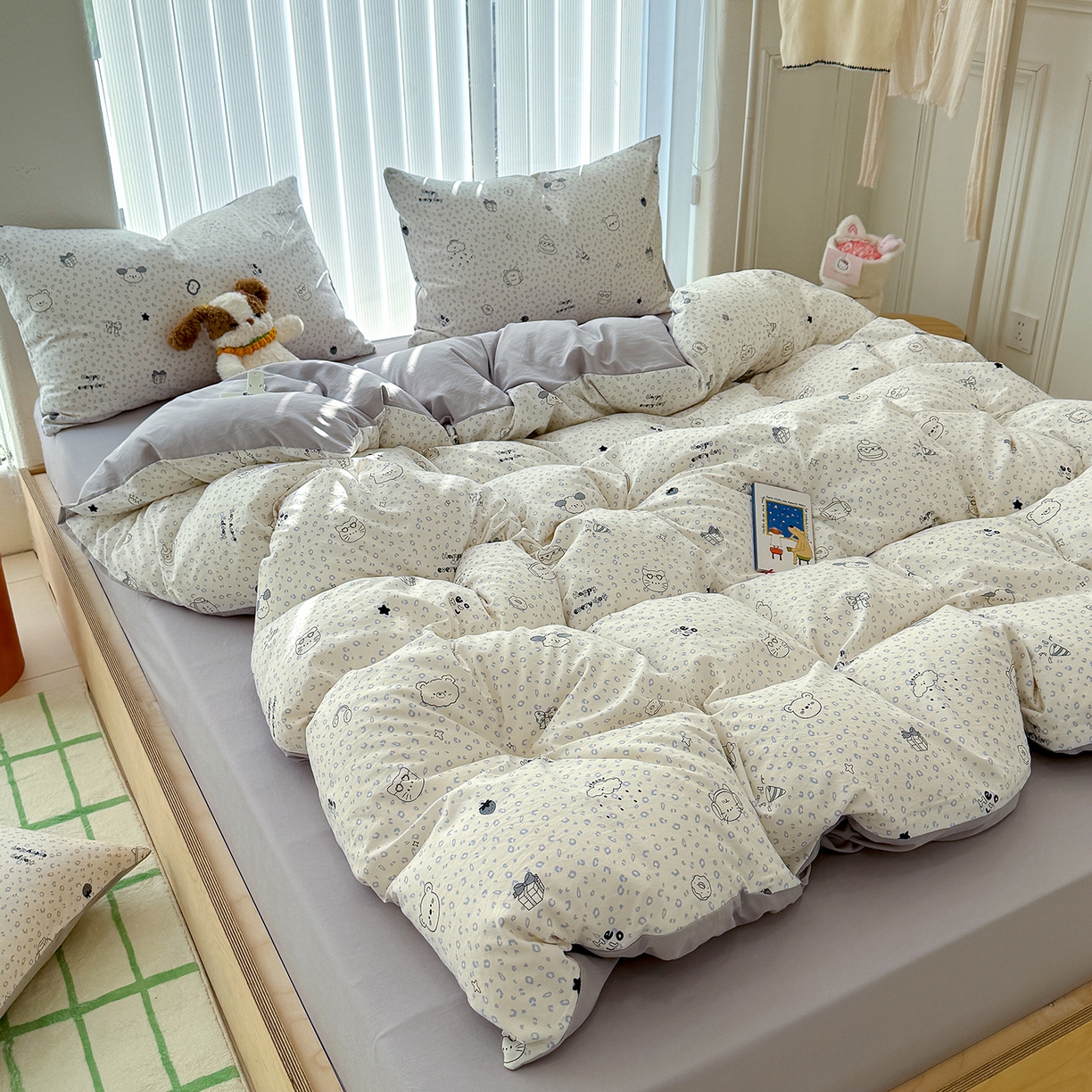 91家纺网 家纺一手货源 找家纺 竹合家纺 2026新款春款A类古法水洗仿棉云感棉小布袋四件套 礼物狗狗