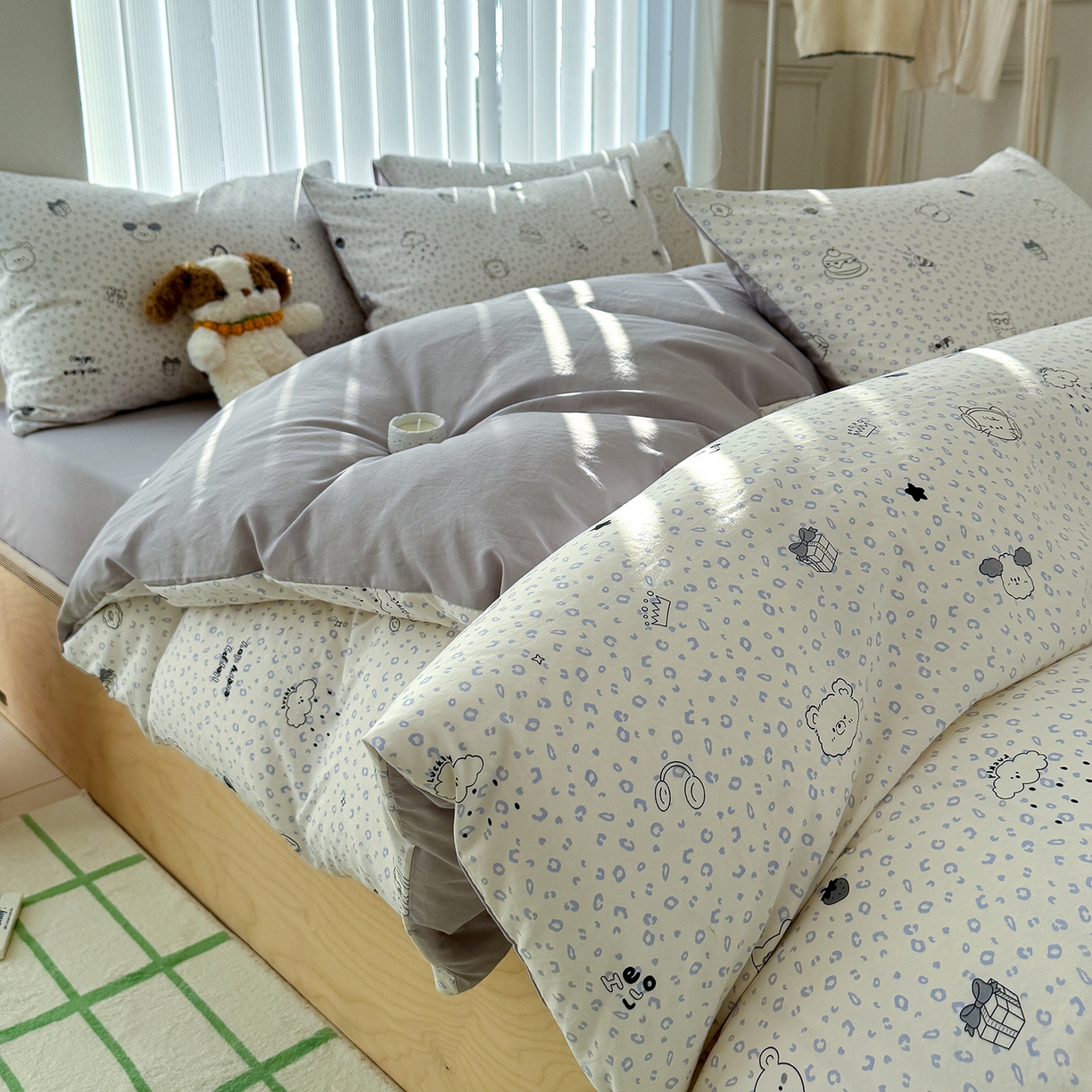 91家纺网 家纺一手货源 找家纺 竹合家纺 2026新款春款A类古法水洗仿棉云感棉小布袋四件套 礼物狗狗