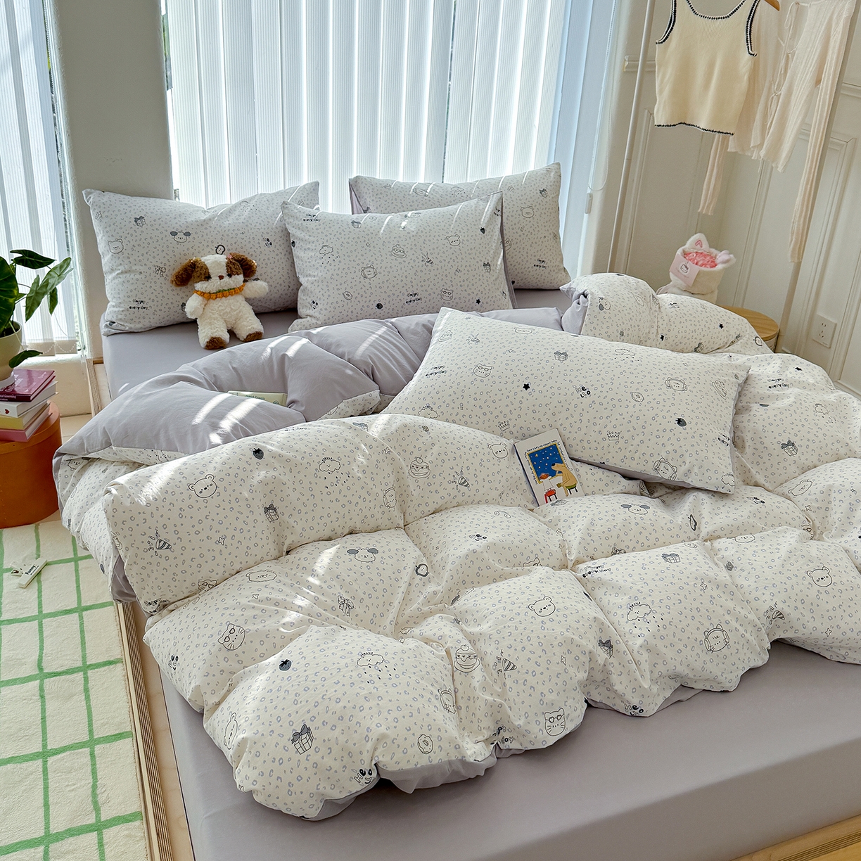 91家纺网 家纺一手货源 找家纺 竹合家纺 2026新款春款A类古法水洗仿棉云感棉小布袋四件套 礼物狗狗