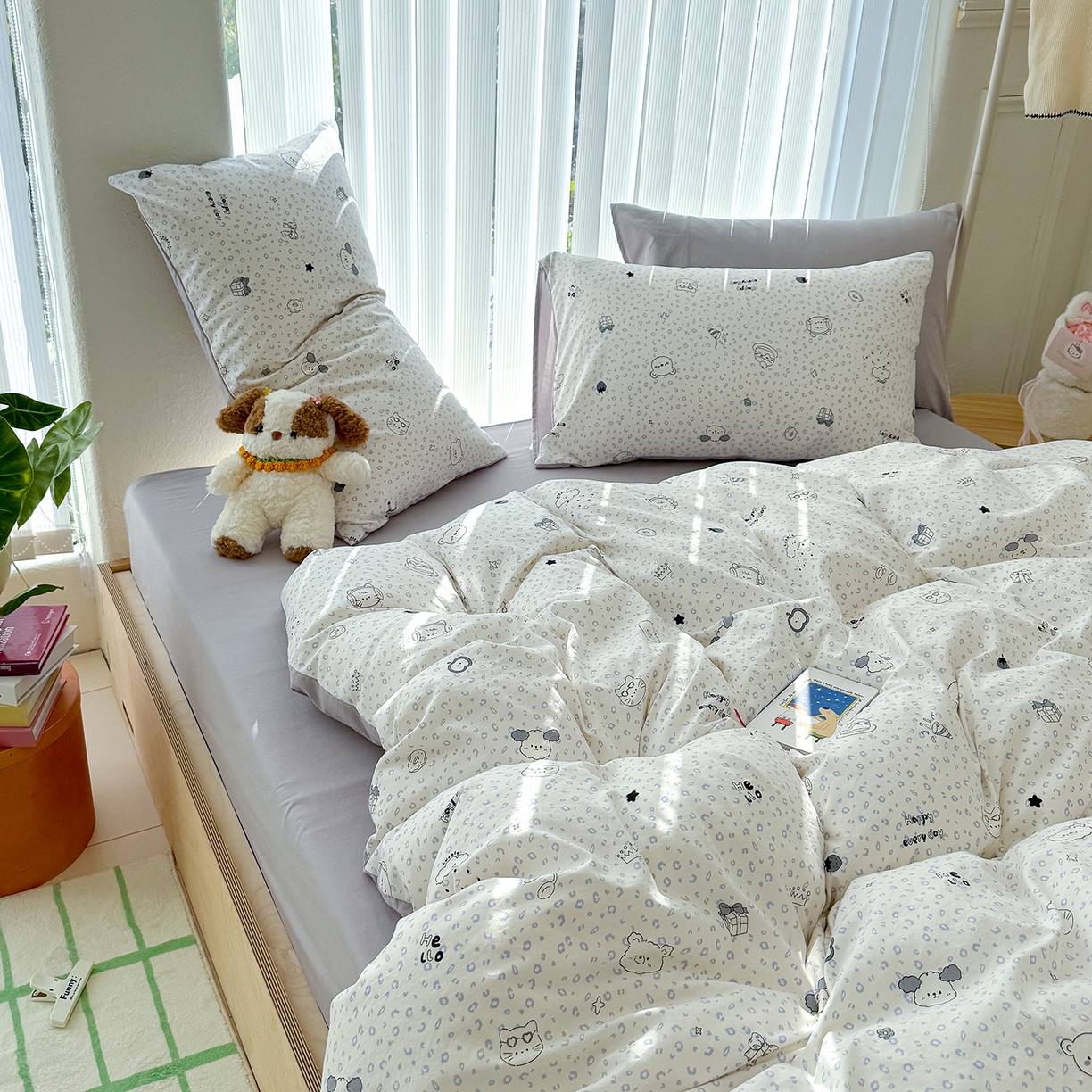 91家纺网 家纺一手货源 找家纺 竹合家纺 2026新款春款A类古法水洗仿棉云感棉小布袋四件套 礼物狗狗