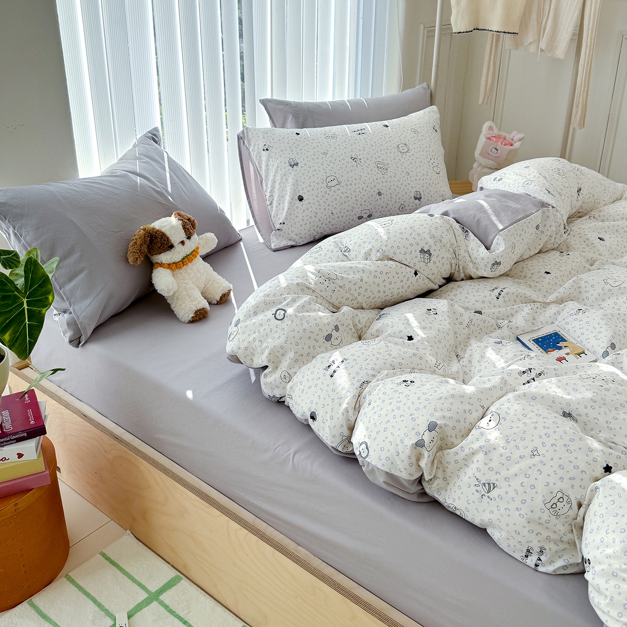 91家纺网 家纺一手货源 找家纺 竹合家纺 2026新款春款A类古法水洗仿棉云感棉小布袋四件套 礼物狗狗