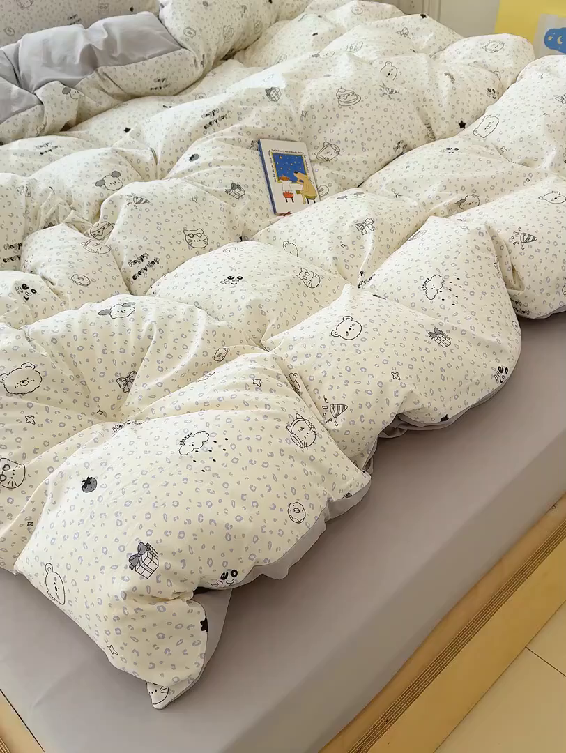 91家纺网 家纺一手货源 找家纺 竹合家纺 2026新款春款A类古法水洗仿棉云感棉小布袋四件套 礼物狗狗