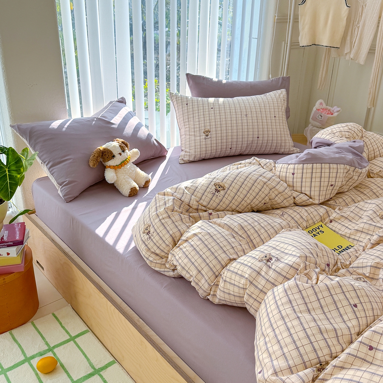 91家纺网 家纺一手货源 找家纺 竹合家纺 2026新款春款A类古法水洗仿棉云感棉小布袋四件套 甜心小狗