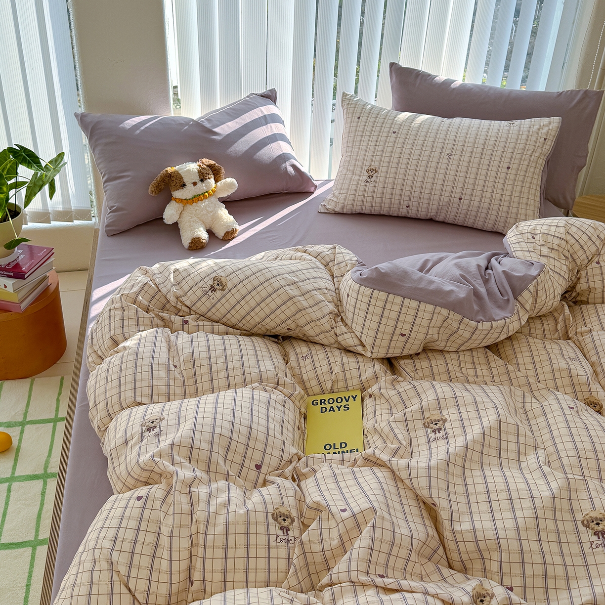 91家纺网 家纺一手货源 找家纺 竹合家纺 2026新款春款A类古法水洗仿棉云感棉小布袋四件套 甜心小狗