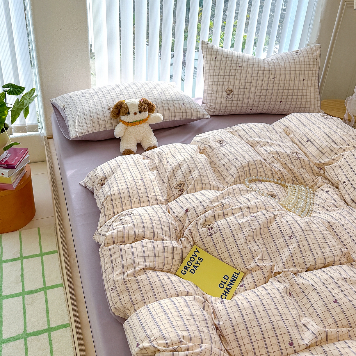 91家纺网 家纺一手货源 找家纺 竹合家纺 2026新款春款A类古法水洗仿棉云感棉小布袋四件套 甜心小狗