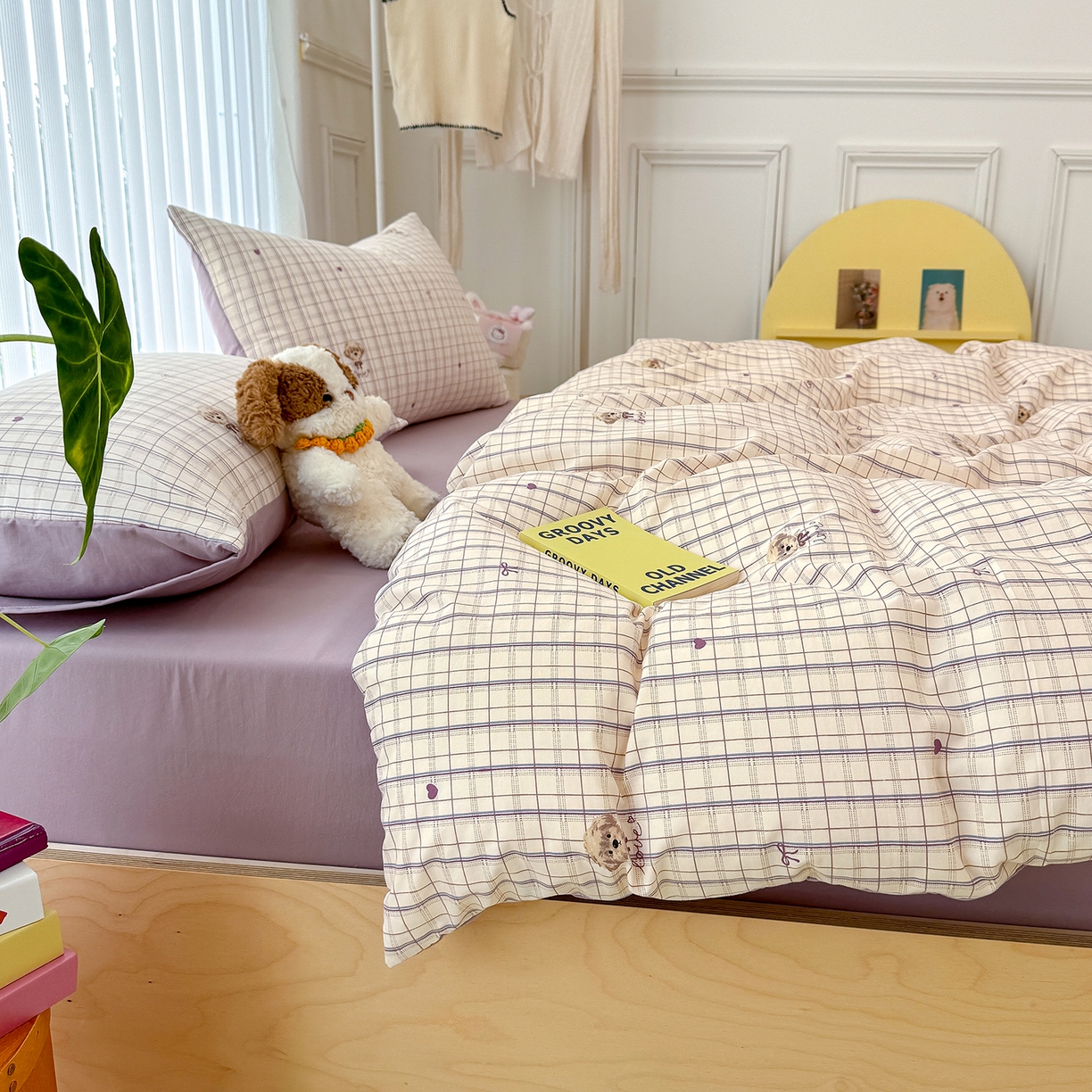 91家纺网 家纺一手货源 找家纺 竹合家纺 2026新款春款A类古法水洗仿棉云感棉小布袋四件套 甜心小狗