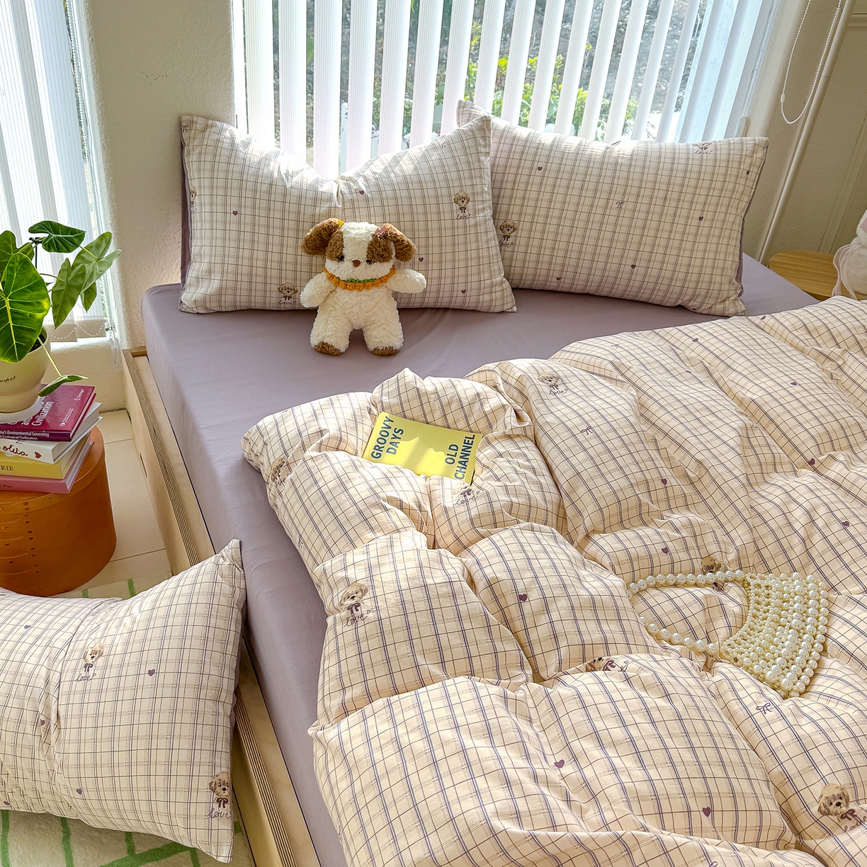 91家纺网 家纺一手货源 找家纺 竹合家纺 2026新款春款A类古法水洗仿棉云感棉小布袋四件套 甜心小狗