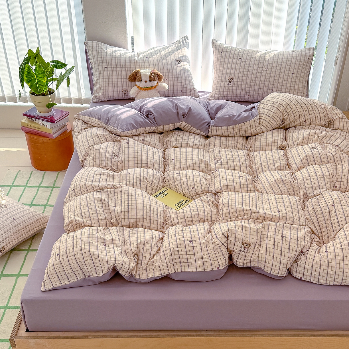 91家纺网 家纺一手货源 找家纺 竹合家纺 2026新款春款A类古法水洗仿棉云感棉小布袋四件套 甜心小狗