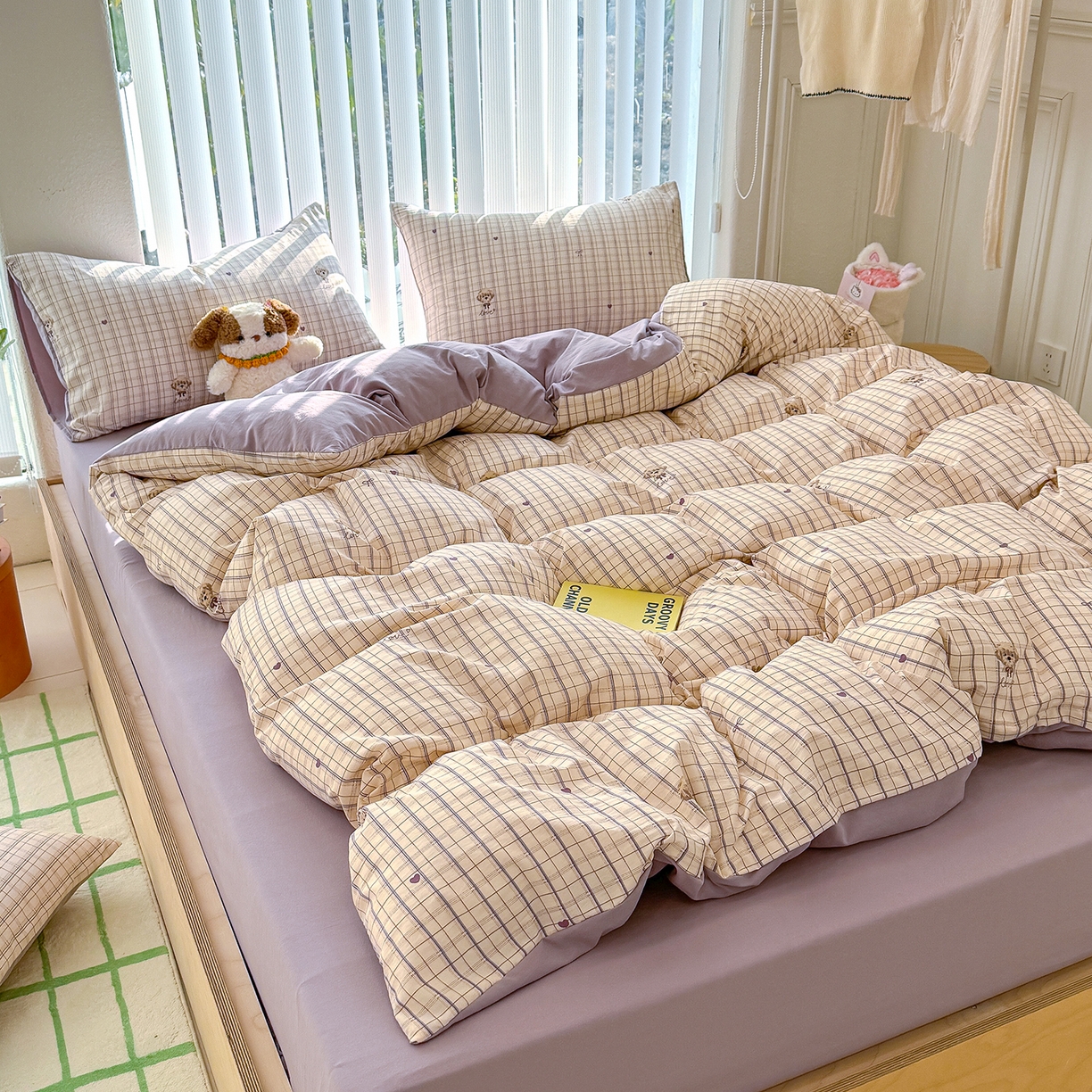 91家纺网 家纺一手货源 找家纺 竹合家纺 2026新款春款A类古法水洗仿棉云感棉小布袋四件套 甜心小狗