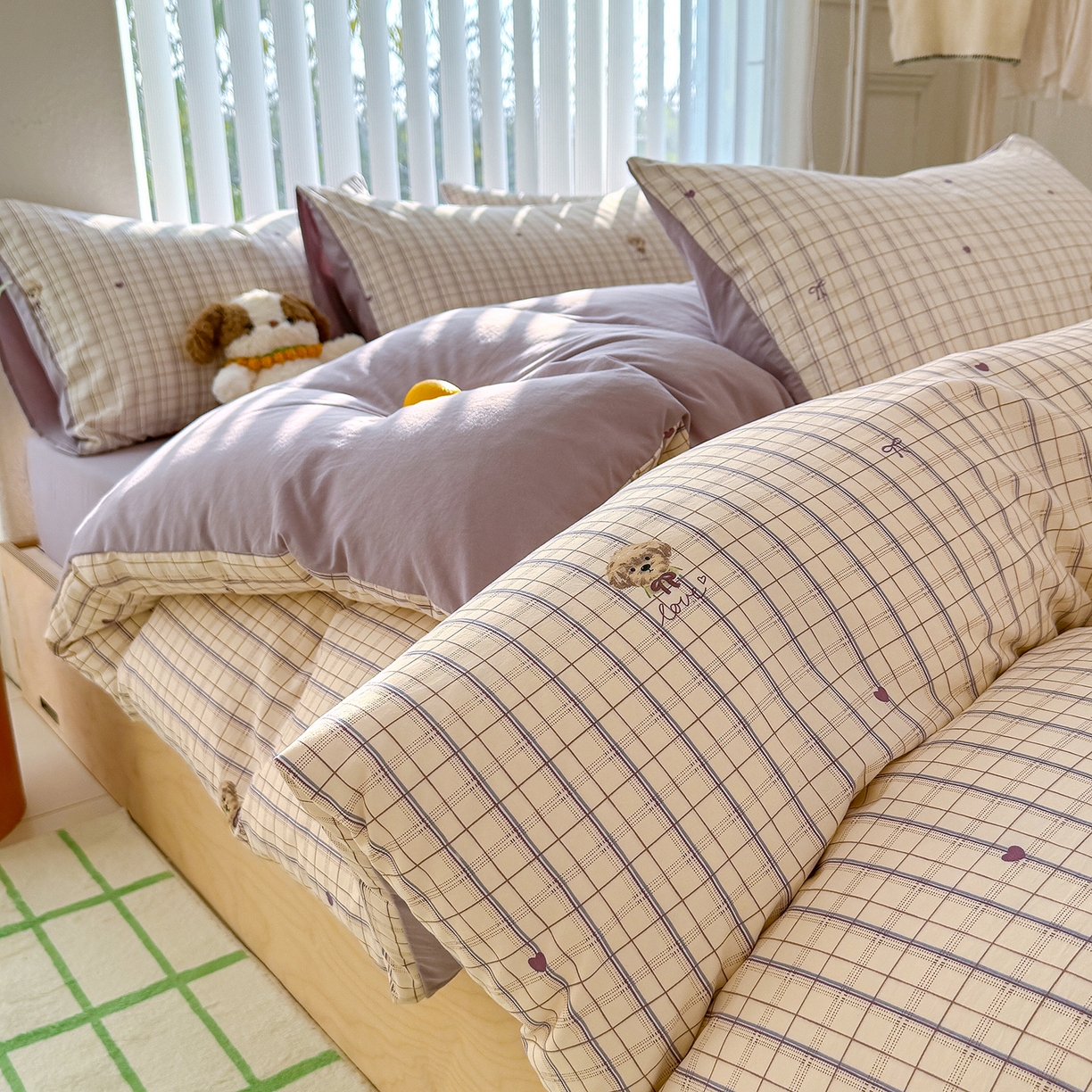 91家纺网 家纺一手货源 找家纺 竹合家纺 2026新款春款A类古法水洗仿棉云感棉小布袋四件套 甜心小狗