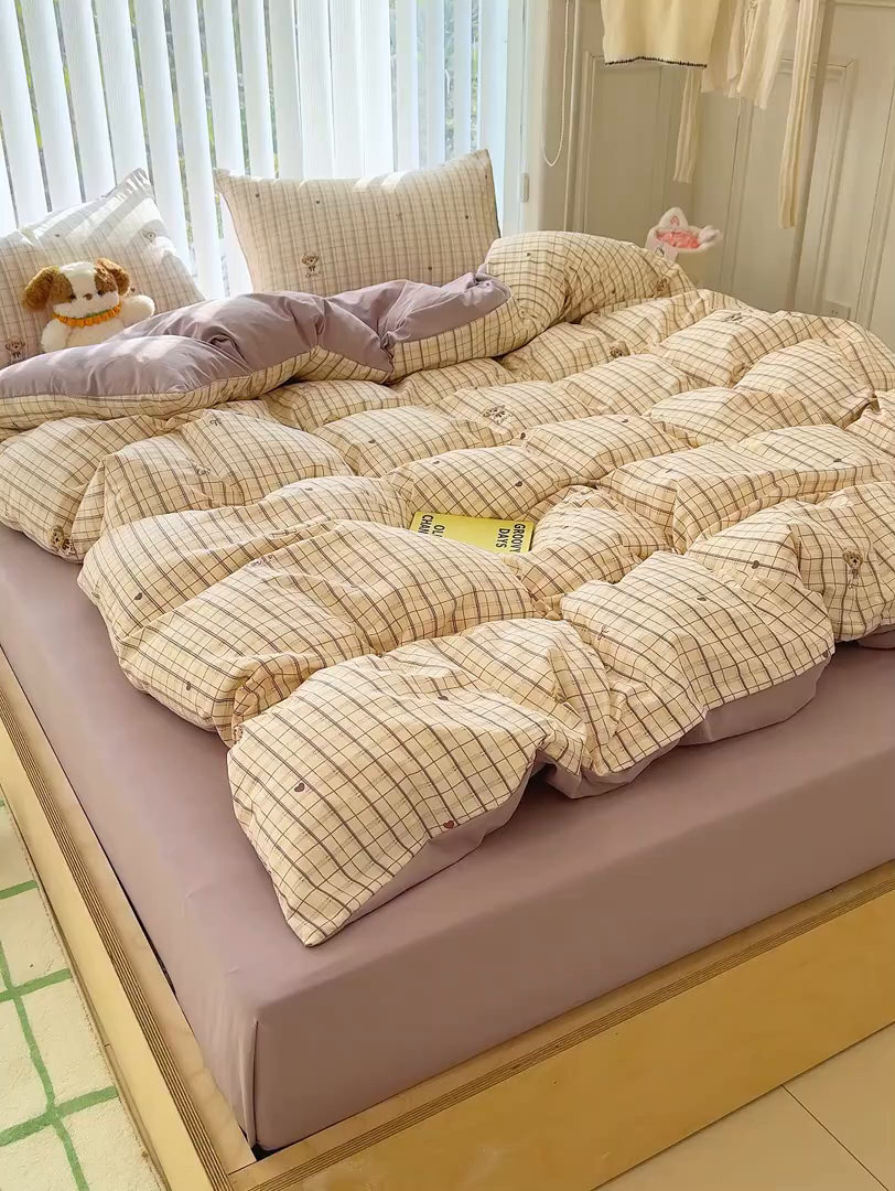 91家纺网 家纺一手货源 找家纺 竹合家纺 2026新款春款A类古法水洗仿棉云感棉小布袋四件套 甜心小狗