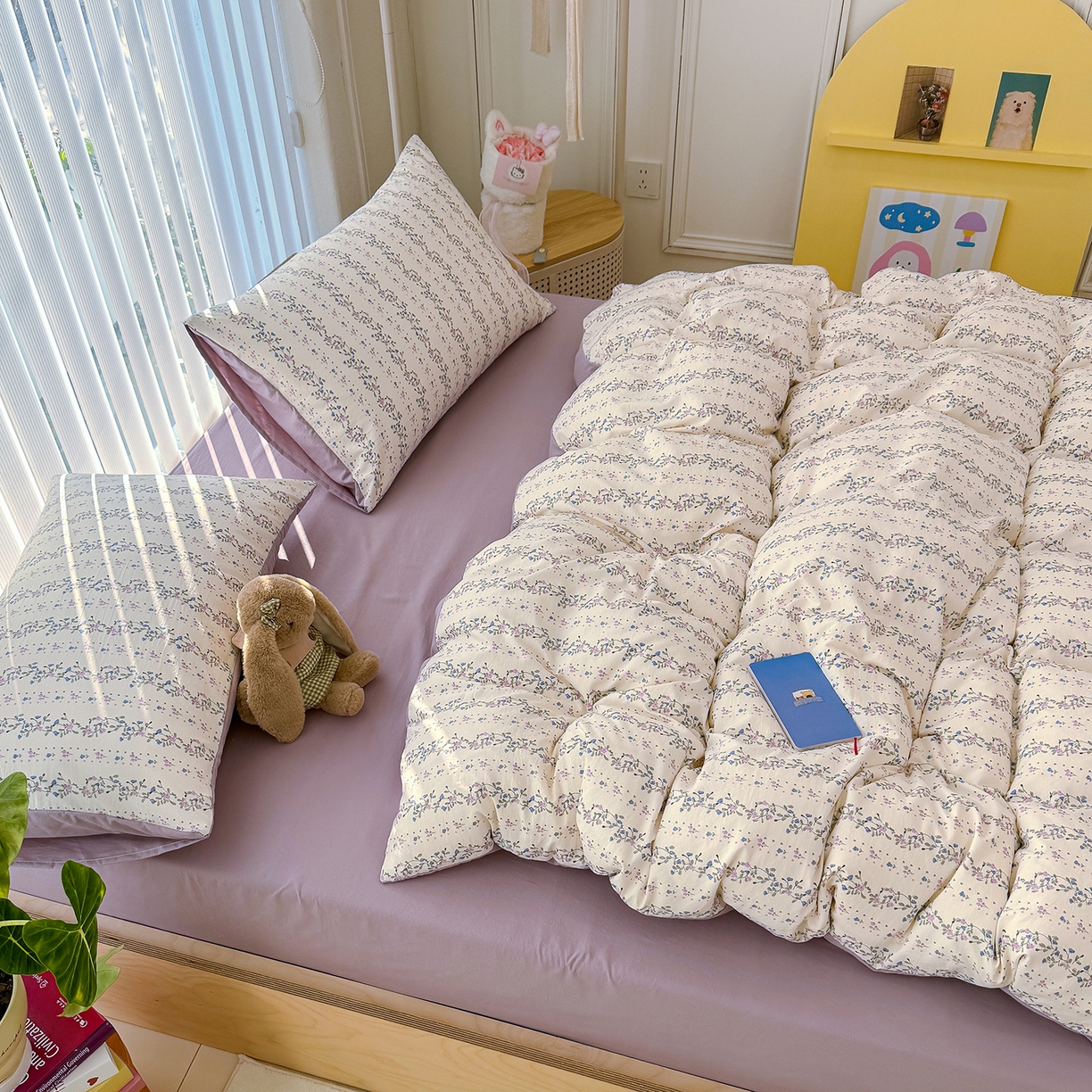 91家纺网 家纺一手货源 找家纺 竹合家纺 2026新款春款A类古法水洗仿棉云感棉小布袋四件套 兰枝玉树