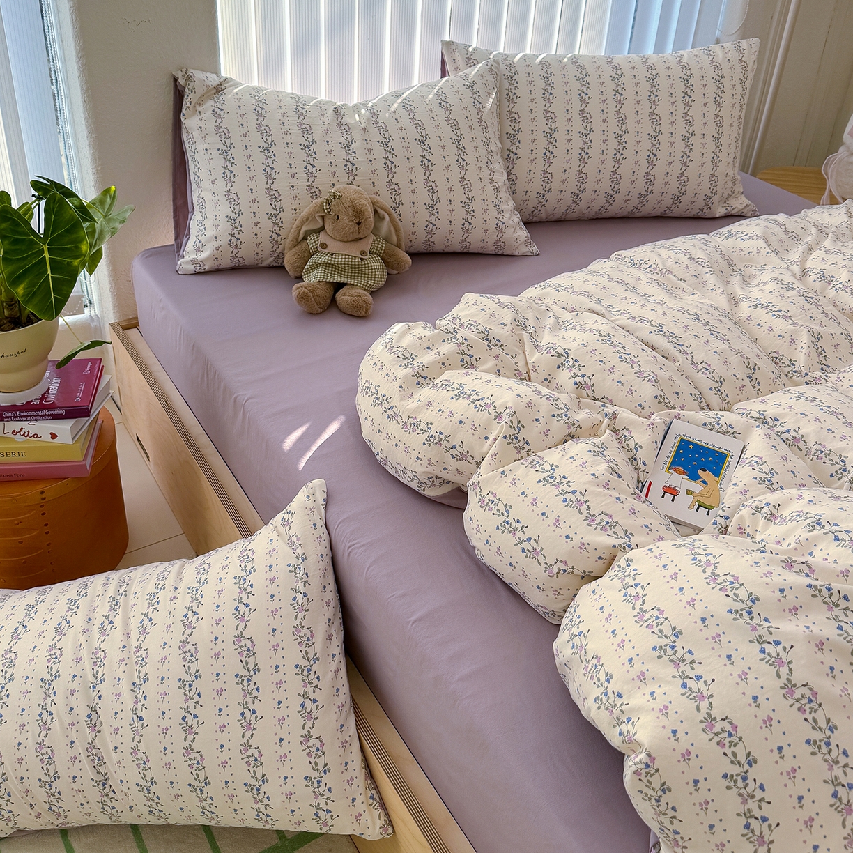 91家纺网 家纺一手货源 找家纺 竹合家纺 2026新款春款A类古法水洗仿棉云感棉小布袋四件套 兰枝玉树