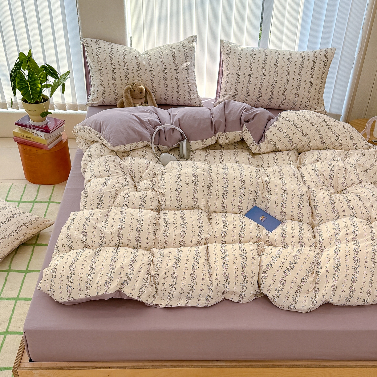 91家纺网 家纺一手货源 找家纺 竹合家纺 2026新款春款A类古法水洗仿棉云感棉小布袋四件套 兰枝玉树