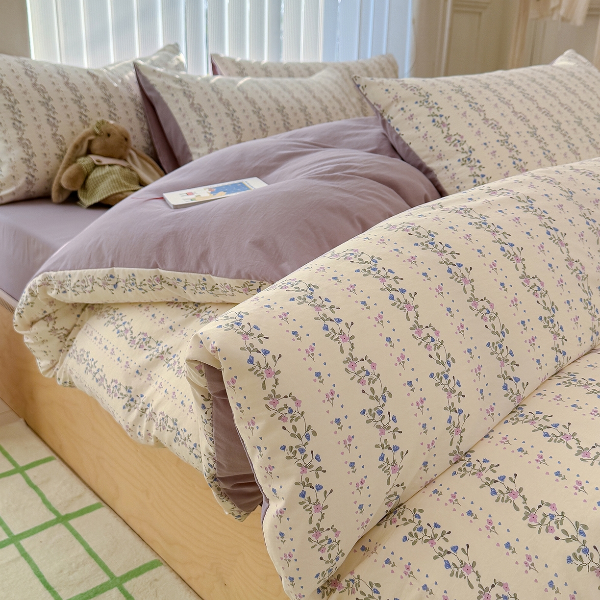 91家纺网 家纺一手货源 找家纺 竹合家纺 2026新款春款A类古法水洗仿棉云感棉小布袋四件套 兰枝玉树