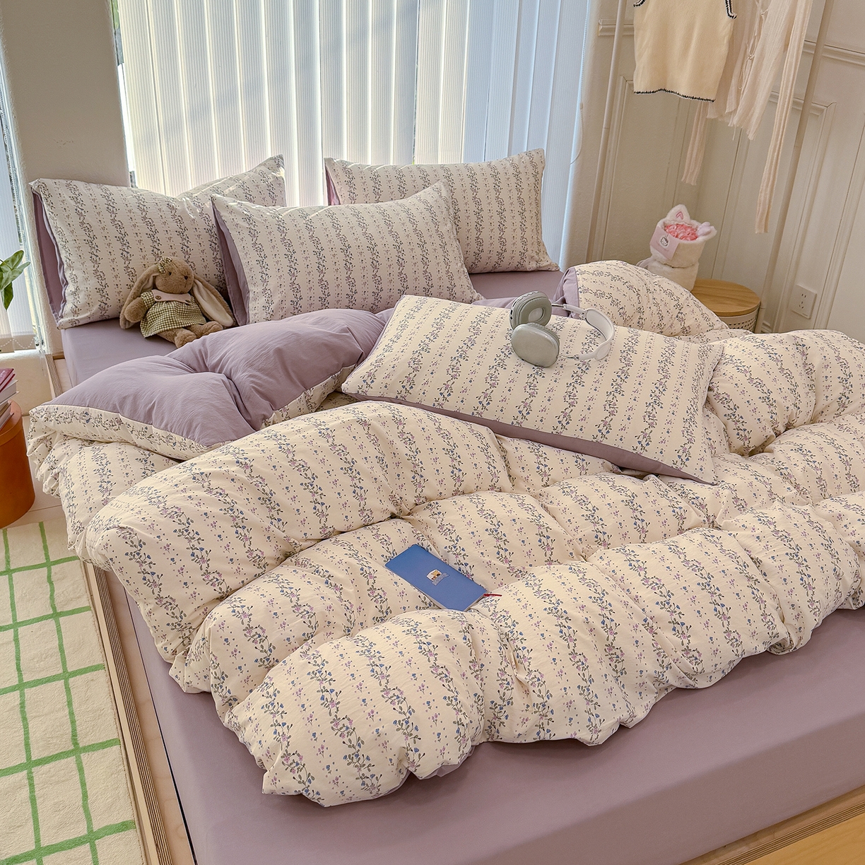 91家纺网 家纺一手货源 找家纺 竹合家纺 2026新款春款A类古法水洗仿棉云感棉小布袋四件套 兰枝玉树