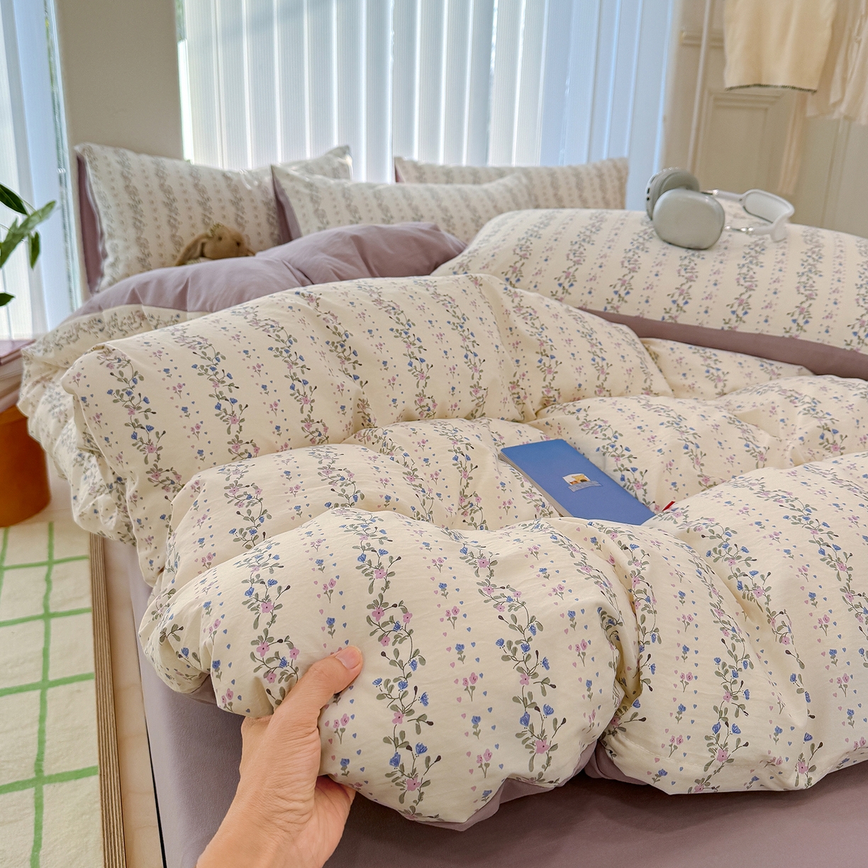 91家纺网 家纺一手货源 找家纺 竹合家纺 2026新款春款A类古法水洗仿棉云感棉小布袋四件套 兰枝玉树