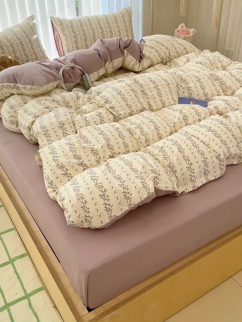 91家纺网 家纺一手货源 找家纺 竹合家纺 2026新款春款A类古法水洗仿棉云感棉小布袋四件套 兰枝玉树