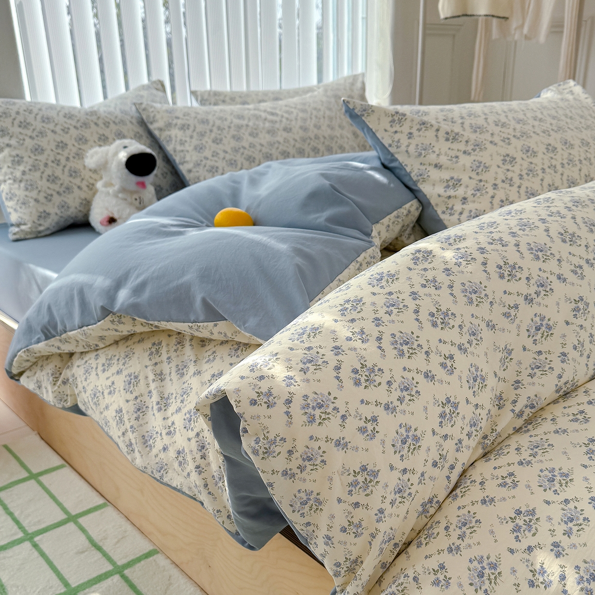 91家纺网 家纺一手货源 找家纺 竹合家纺 2026新款春款A类古法水洗仿棉云感棉小布袋四件套 蓝岛风铃