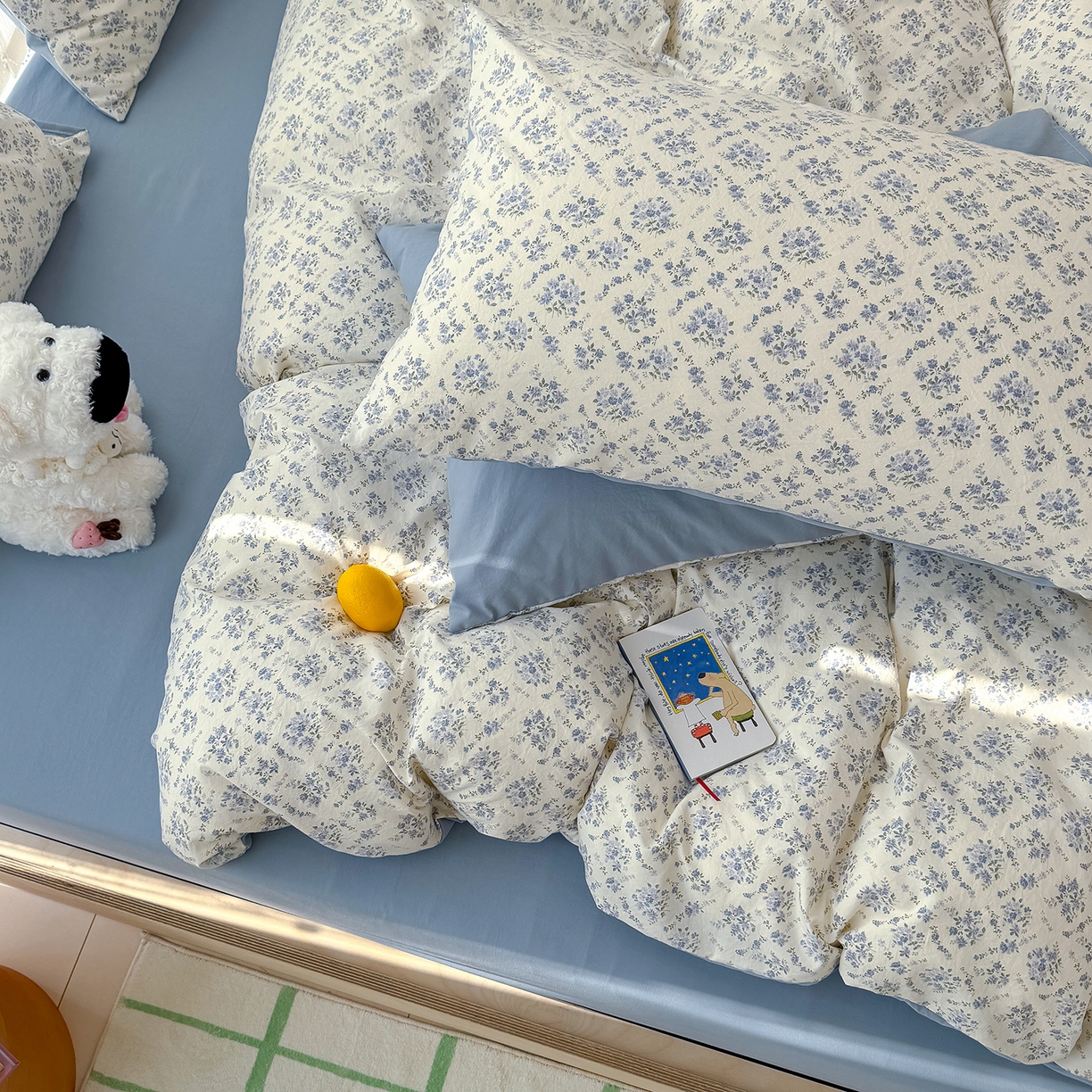 91家纺网 家纺一手货源 找家纺 竹合家纺 2026新款春款A类古法水洗仿棉云感棉小布袋四件套 蓝岛风铃