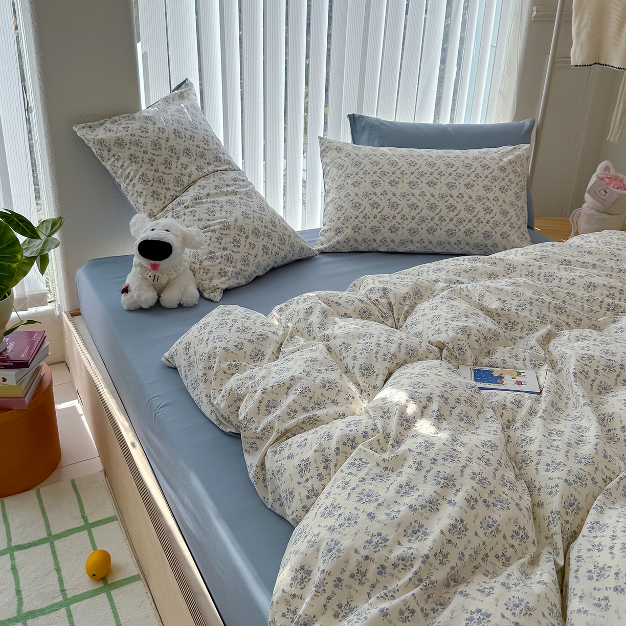 91家纺网 家纺一手货源 找家纺 竹合家纺 2026新款春款A类古法水洗仿棉云感棉小布袋四件套 蓝岛风铃