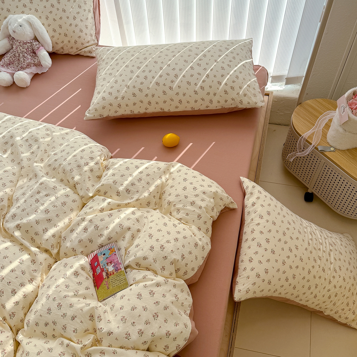 91家纺网 家纺一手货源 找家纺 竹合家纺 2026新款春款A类古法水洗仿棉云感棉小布袋四件套 靜听花开