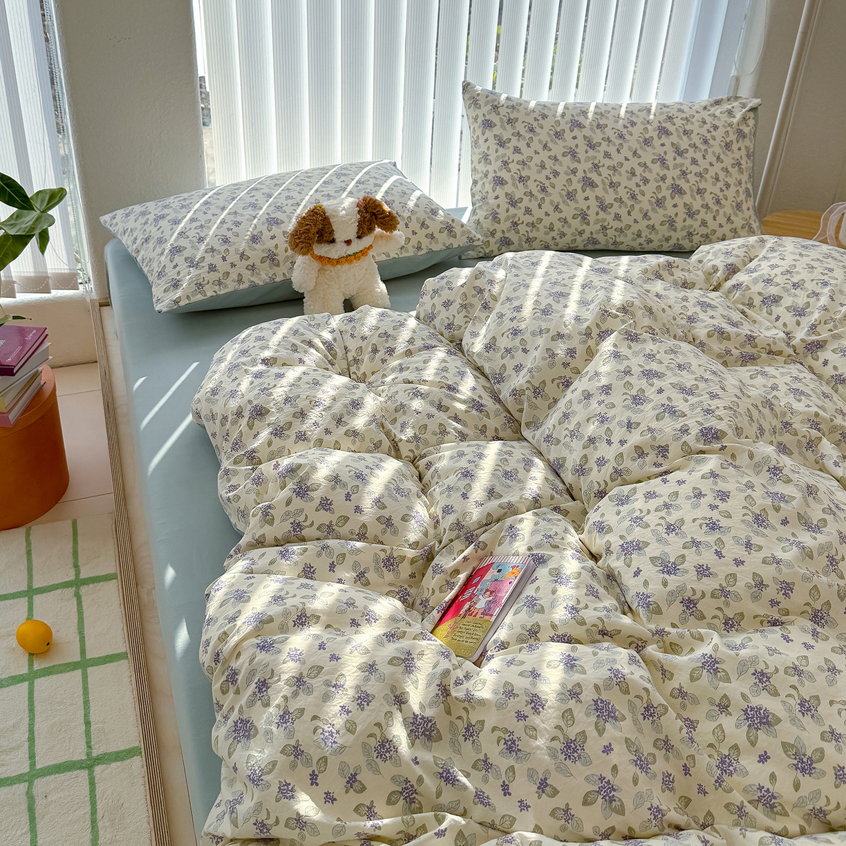 91家纺网 家纺一手货源 找家纺 竹合家纺 2026新款春款A类古法水洗仿棉云感棉小布袋四件套 山月铃兰