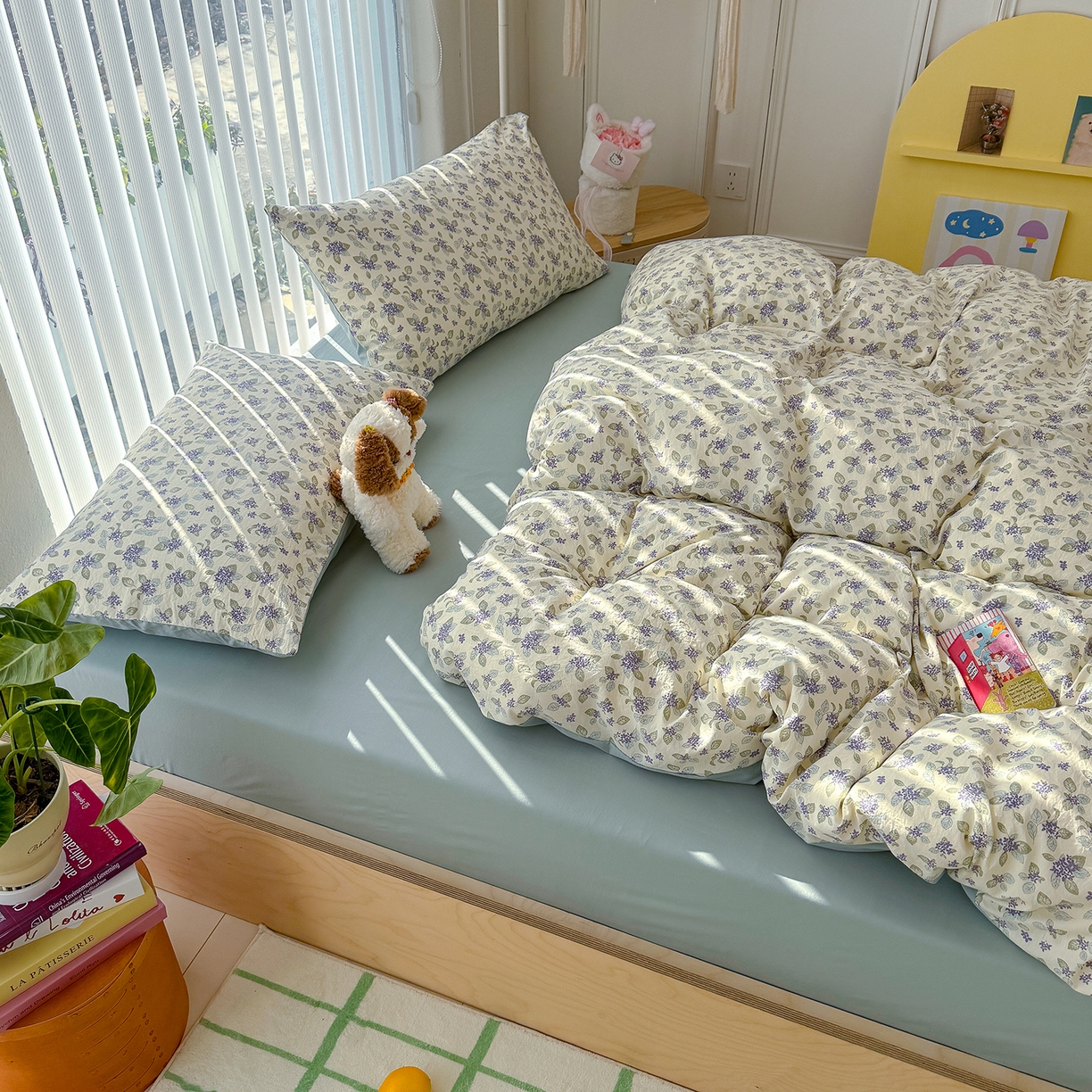 91家纺网 家纺一手货源 找家纺 竹合家纺 2026新款春款A类古法水洗仿棉云感棉小布袋四件套 山月铃兰