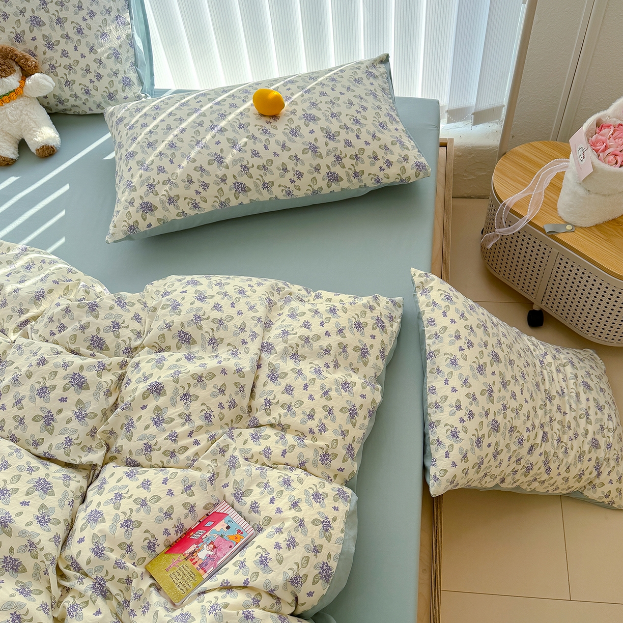 91家纺网 家纺一手货源 找家纺 竹合家纺 2026新款春款A类古法水洗仿棉云感棉小布袋四件套 山月铃兰