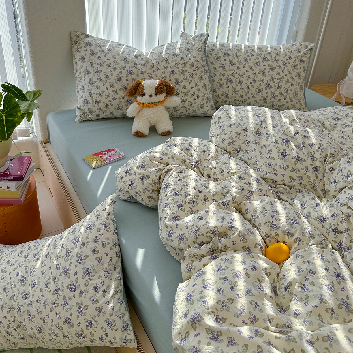 91家纺网 家纺一手货源 找家纺 竹合家纺 2026新款春款A类古法水洗仿棉云感棉小布袋四件套 山月铃兰