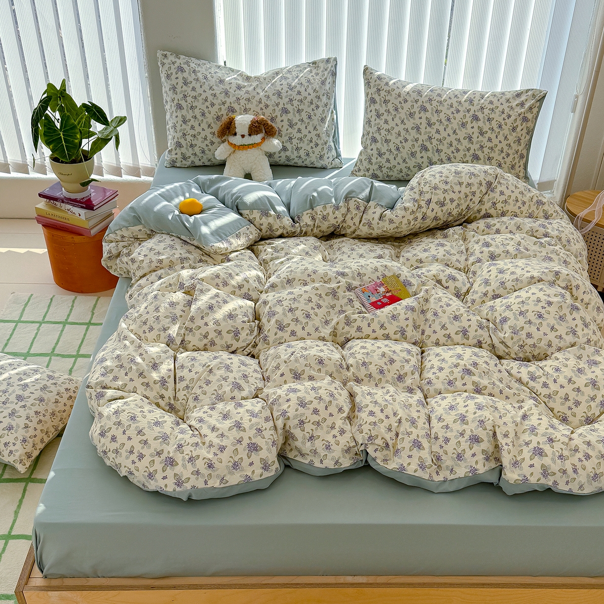 91家纺网 家纺一手货源 找家纺 竹合家纺 2026新款春款A类古法水洗仿棉云感棉小布袋四件套 山月铃兰