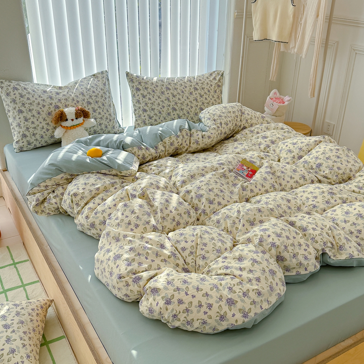 91家纺网 家纺一手货源 找家纺 竹合家纺 2026新款春款A类古法水洗仿棉云感棉小布袋四件套 山月铃兰