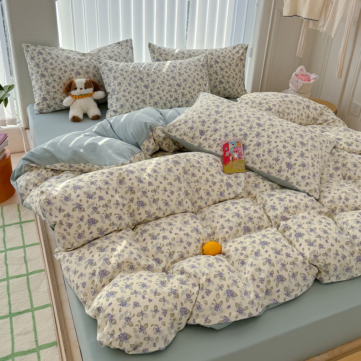 91家纺网 家纺一手货源 找家纺 竹合家纺 2026新款春款A类古法水洗仿棉云感棉小布袋四件套 山月铃兰