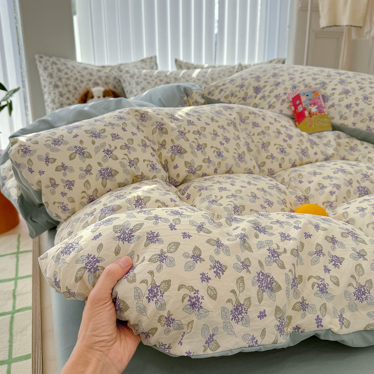 91家纺网 家纺一手货源 找家纺 竹合家纺 2026新款春款A类古法水洗仿棉云感棉小布袋四件套 山月铃兰