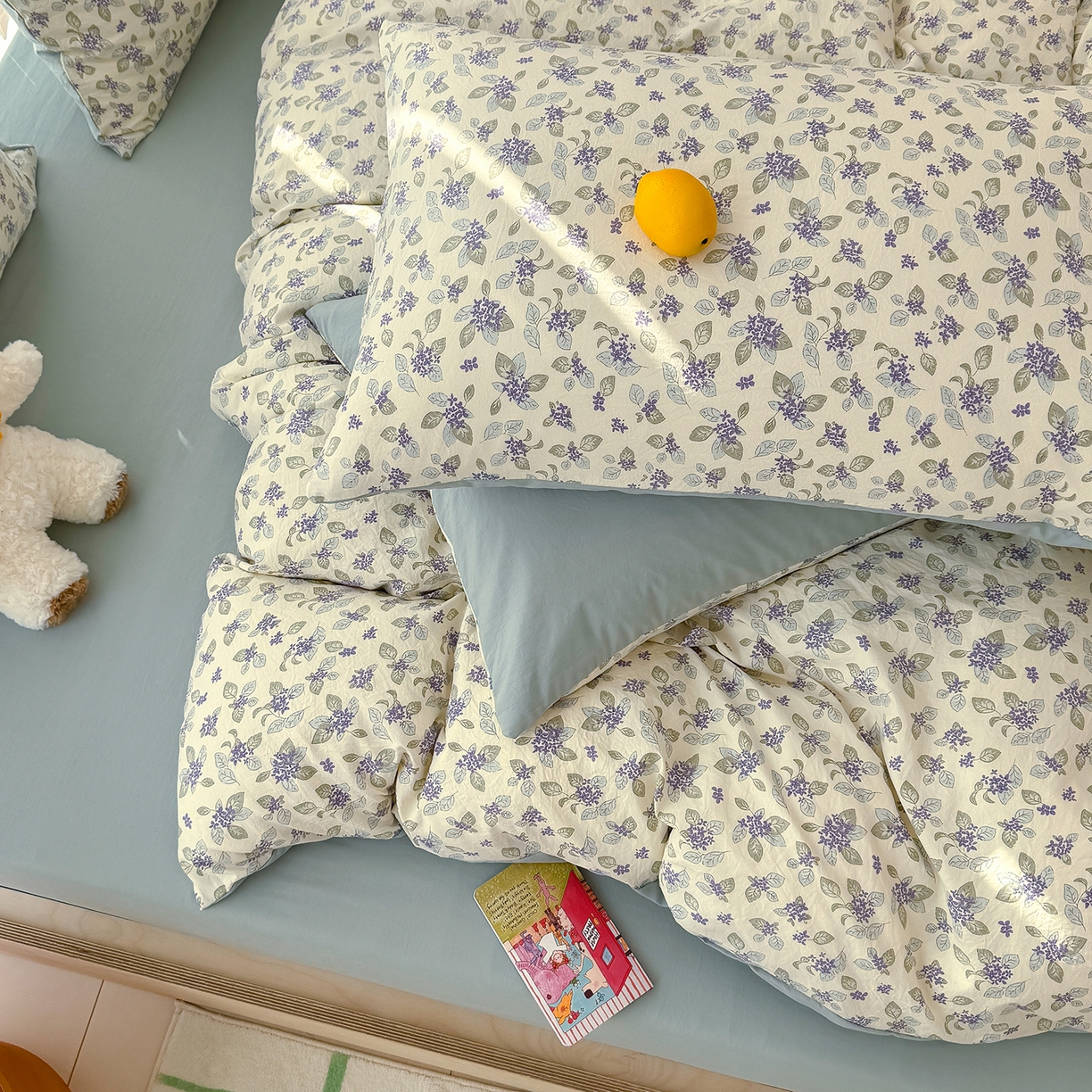 91家纺网 家纺一手货源 找家纺 竹合家纺 2026新款春款A类古法水洗仿棉云感棉小布袋四件套 山月铃兰