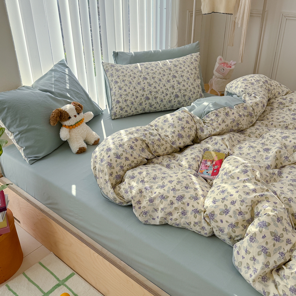 91家纺网 家纺一手货源 找家纺 竹合家纺 2026新款春款A类古法水洗仿棉云感棉小布袋四件套 山月铃兰