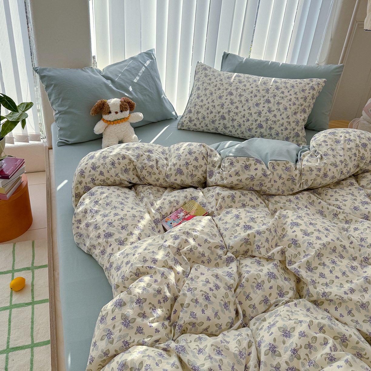 91家纺网 家纺一手货源 找家纺 竹合家纺 2026新款春款A类古法水洗仿棉云感棉小布袋四件套 山月铃兰