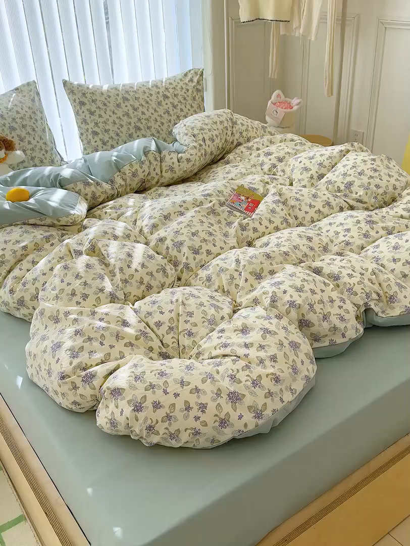 91家纺网 家纺一手货源 找家纺 竹合家纺 2026新款春款A类古法水洗仿棉云感棉小布袋四件套 山月铃兰