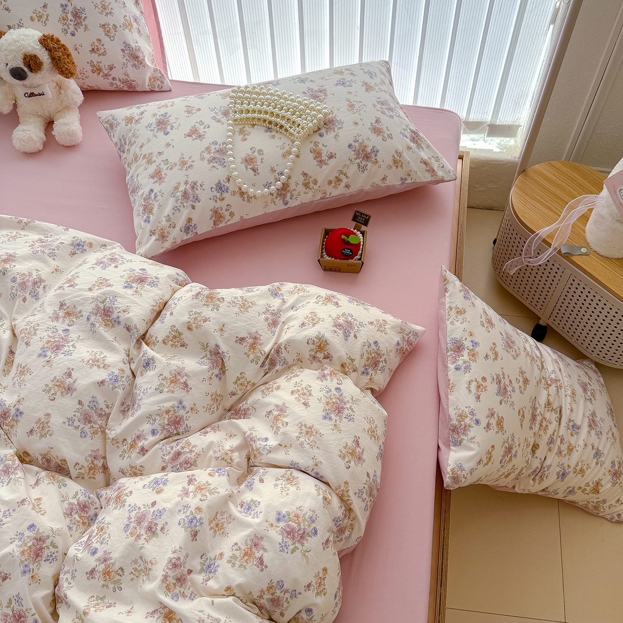 91家纺网 家纺一手货源 找家纺 竹合家纺 2026新款春款A类古法水洗仿棉云感棉小布袋四件套 伊水芙蓉